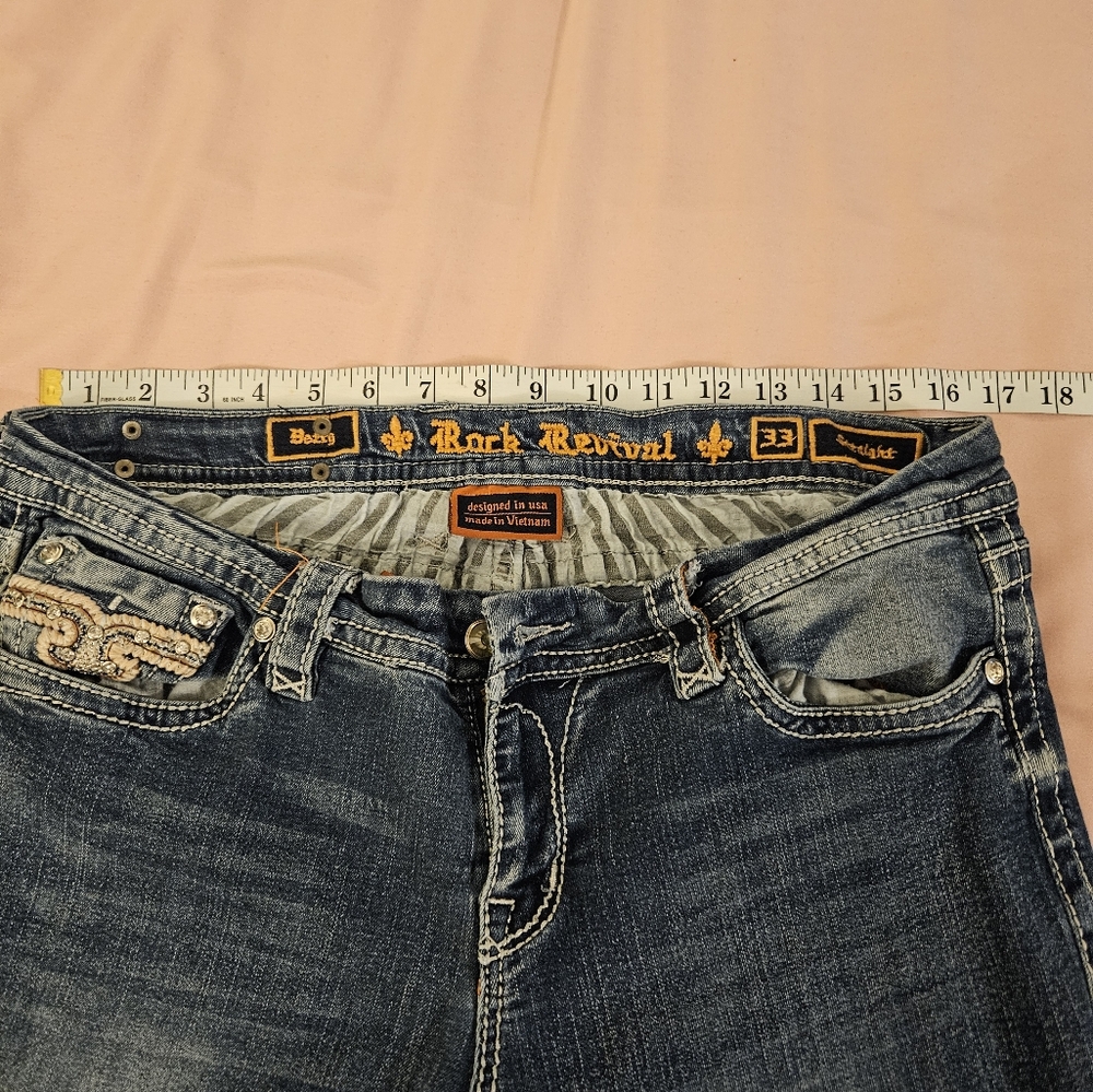 Rock Revival Blue Straight Leg Jeans Classic Denim - Picture 5 of 10